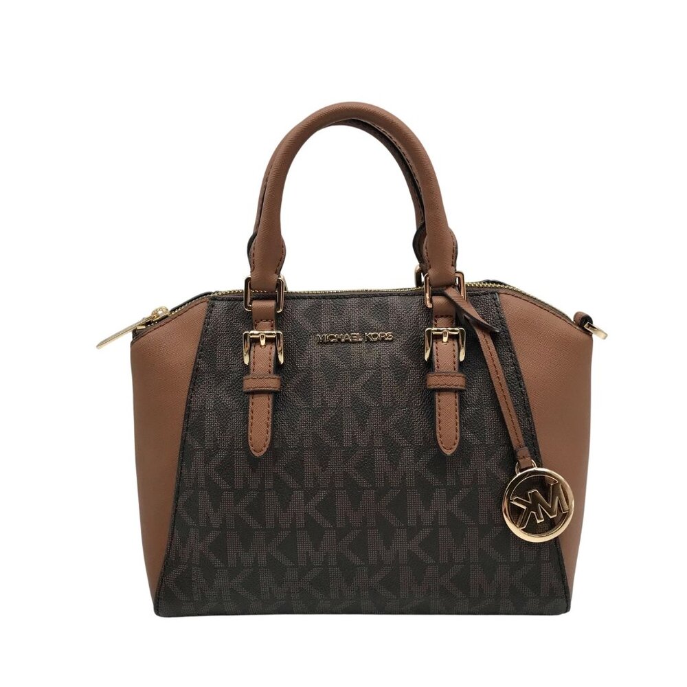 Michael Kors Brown Coated Canvas Monogram Ciara Satchel Bag And Wallet